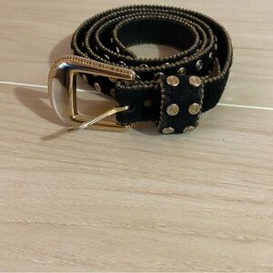 Studded Suede Leather Belt Gold/Black Sz Medium Biker Moto Steampunk Grunge Punk
